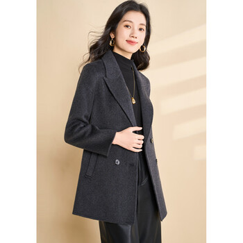 Kebel high-end suit collar textured wool coat for women 2025 new autumn temperament double-sided woolen silhouette coat l
