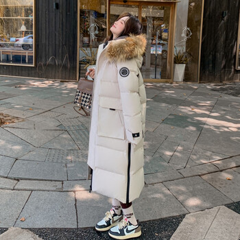 Millennium maya northeast extremely cold super thick white goose down down jacket women's winter long over-the-knee harbin thickened workwear fur collar jacket men women's off-white real raccoon big fur collar m 90 goose down 420g (100-120 catties recommended)