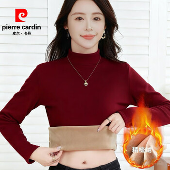 Pierre cardin half turtleneck bottoming shirt plus velvet thickened women's autumn and winter combed velvet warm black inner german velvet non-pilling top anchor red plus velvet m 90-100 pounds