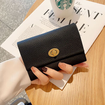 Genuine leather compact coin purse mini card holder coin purse all-in-one wallet 2024 new high-end exquisite internet celebrity black