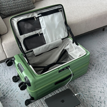 Mdng japan imported quality brand side opening lid large capacity multifunctional expandable suitcase for men and women 24 inches business leather avocado green capacity upgrade large and lightweight 28 inches fully expanded large deep storage type conventional 32 inches