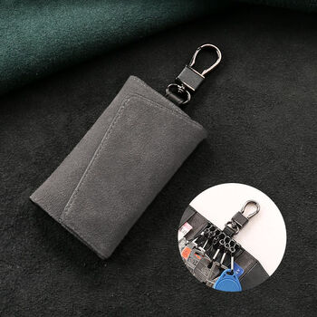 Ye yu large-capacity imitation suede simple zipper key bag men's waist hanging multi-functional household bag women's key bag universal gray-imitation suede key bag