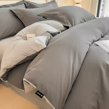 Yusenyi 2025 new cotton four-piece set 150x200 thick brushed single quilt cover pure cotton autumn and winter quilt cover simple phantom gray-phantom gray 14-1.5m bed (four-piece fitted sheet set) recommended to match 20