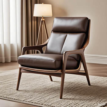 Zemujia designer living room balcony sofa chair leisure sofa chair single chair simple solid wood sofa chair customization north american black walnut + high quality ultra-thousand leather