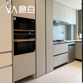 Shanghai suzhou kunshan overall cabinet design sense whole house custom kitchen l-shaped cabinet modern simple light luxury style light gray 1 meter
