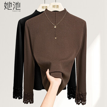 She pool lace splicing long-sleeved bottoming shirt women's 2025 autumn and winter new slim temperament inner sweater