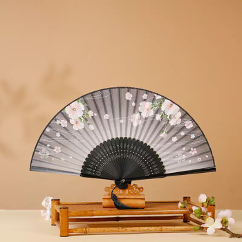 Yusen yijishan fan 6-inch silk ladies fan chinese style folding fan painted edge ladies fan overseas gift fan hangzhou silk fan peach shadow clear wave light gray daily use fan