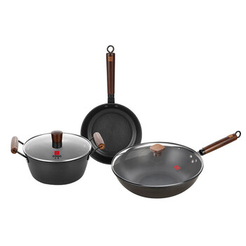 Sanhe uncoated nitrogen-suffocated rust-proof dragon scale hammer pattern three-piece non-stick iron pan combination set dragon scale hammer pattern three-piece set