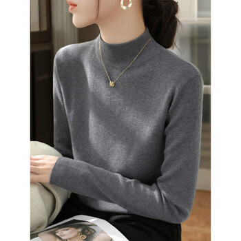 Bottoming shirt women's inner layer hao autumn women's half turtleneck knitted bottom dark gray s