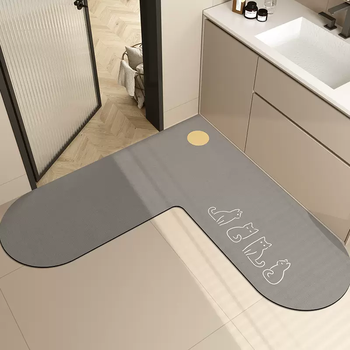 Yusenyi l-shaped corner bathroom floor mat heart-shaped bathroom carpet water-absorbent quick-drying foot mat toilet door non-slip door mat lazy afternoon gray background diatom mud soft cushion rounded l-shaped 120x120x45cm (picture effect size)