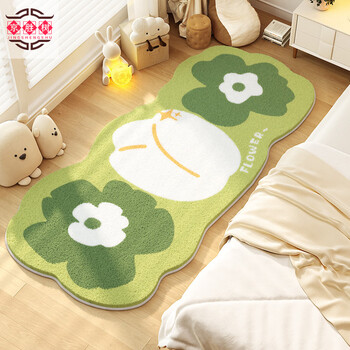 Carpet for bedroom girls small area new style bedside for all seasons special-shaped irregular ins style plush shepherd's cashmere - green bottom green - white - green flowers 50cm*160cm purchase priority delivery