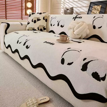 Yusenyi sofa cushion, universal for all seasons, new fixed anti-ski neil winter thickened one-piece leather seat cushion cover, special-shaped panda white 90x240cm