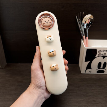 Mi ling chopsticks spoon set portable box tableware children's primary school personal storage box three-piece set storage bear in hat - cream 2-piece set (chopsticks + spoon)
