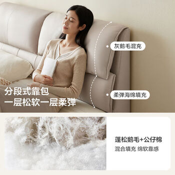 Yusenyi large bed master bedroom large bed double bed furniture wood industry 8 leather technology cloth light brown single bed + mattress 15002000