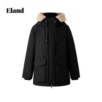 Eland down jacket women's big pocket fur collar long sleeve thickened jacket 2025 winter eejdf4ve11 black 160