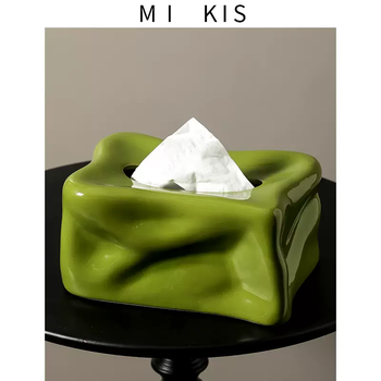 Yusenyi creative olive green tissue box home living room coffee table ceramic tissue box paper tissue box napkin box decorative ornaments glacier tissue box bright green