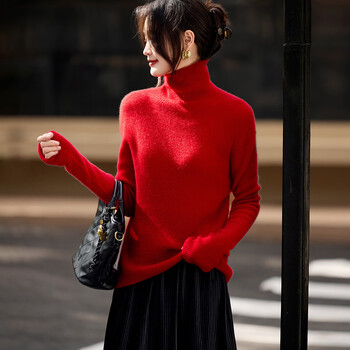 Shexi (srcr) turtleneck cashmere sweater for women 100% cashmere inner sweater autumn and winter high-end light luxury age-reducing knitted base