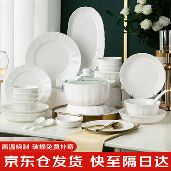 Yichen tableware complete set of underglaze colored bowls and dishes set for household pure white simple european style bowls and chopsticks bowls for housewarming gift bowls