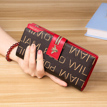 British paul 2026 new anti-theft brush wallet for women, long leather wallet, large capacity, multiple card slots, multi-functional clutch bag for women, red first layer cowhide, anti-theft brush, anti-degaussing, wrist strap - 18 card slots