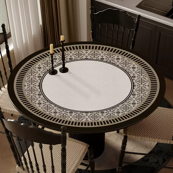 Yusenyi american retro tablecloth, no-wash oil-proof and waterproof, high-end leather coffee table table mat, heat-insulating mat, high-temperature resistant protective mat, encounter a sea of flowers, a round shape, diameter 100cm (flat and compliant without warping)