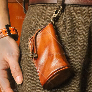 Jiaojing handmade retro key bag for men and women, versatile key bag, large capacity coin storage bag, retro brown