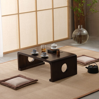 He jiagong solid wood tatami japanese coffee table. log zen tea table can be customized. simple mortise and tenon structure kang table. 60*40*30 carbonized color. complete installation.