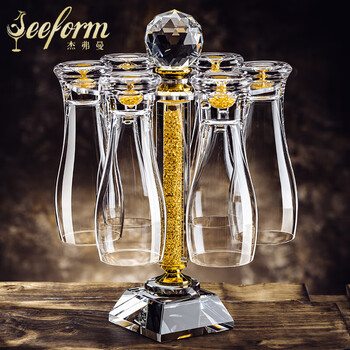Jefferman jeeform2025 new beer cup set home large crystal glass juice cup beer cup club hotel (6 pack) 330ml gold foil style + rotating cup holder