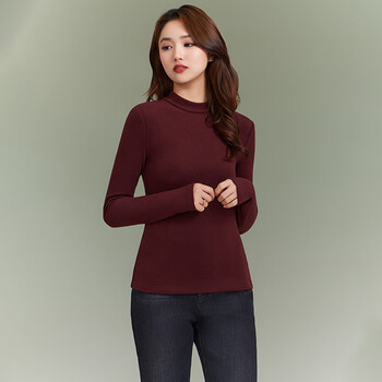 Girdear half turtleneck heated bottoming shirt winter simple solid color warm slim thermal shirt 130136 burgundy red s (2)