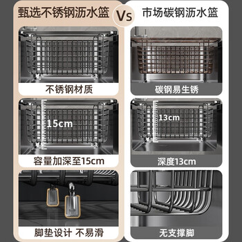 Wild pigeon kitchen 304 stainless steel sink drain basket washing sink drain basket sink dish basin dish drain rack 33 gray nano (length 33 width 23.5 height 15)