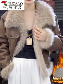 Woodpecker maillard fur all-in-one coat for women 2026 autumn and winter new style small plus velvet thickened short fur coat 3xl recommended 150-170 catties