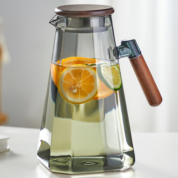 Huangsi cold kettle household large capacity high borosilicate glass high temperature resistant water storage kettle for boiled water cold kettle fruit kettle smoke gray 2100ml cold kettle 2.1l