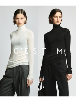 C est m丨worsted cashmere & biella140s wool see-through seamless base, slightly translucent black wool version (high collar version) s in stock