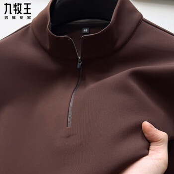 Jiumu wang stand-collar long-sleeved t-shirt men's autumn and winter velvet thickened top half zipper inner warm base t-shirt t brown 2xl 180