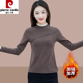 Pierre cardin half turtle collar german velvet bottoming shirt for women autumn new lace fashionable and fashionable plush velvet thickened small shirt for women to wear brown/fashionable half turtle collar* m 80-100