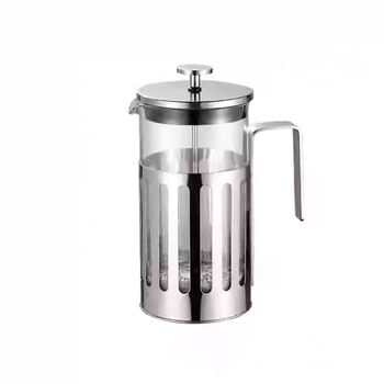 Thickened stainless steel french press filter press teapot tea maker high temperature resistant glass coffee pot ktv teapot vertical pattern 350ml