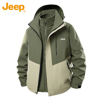 Jeep jeep jacket men's jacket autumn and winter three-in-one men's and women's couple assault mountaineering suit military green/khaki 2xl