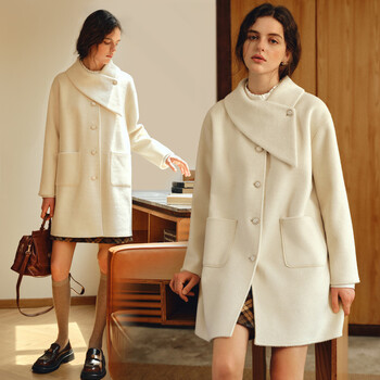 Olrain casual commuting double-sided woolen winter women's design collar loose warm jacket off-white s