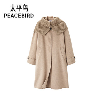 Peacebird women's woolen coat winter small lapel full wool coat design and texture camel l