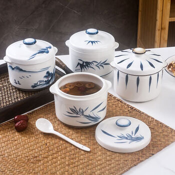 Pupan minnan yi duck soup water-proof stew pot household ceramic broth separation stew pot liner with holes soup cup tonic bird's nest cup hand-painted orchid 750ml (no liner)