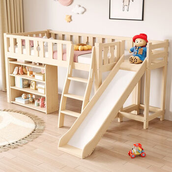 Yusenyi children's bed boy's solid wood half-height single slide bed girl's upper and lower princess bed small apartment elevated guardrail bed customized re-shooting price is based on size 1200mm*1900mm without