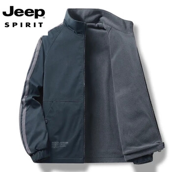 Jeep spirit autumn and winter new men's velvet warm casual sports double-sided thickened jacket loose stand-up collar jacket dark blue m 100-120 catties