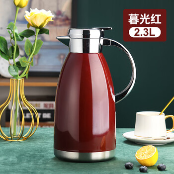 304 stainless steel thermos large capacity household thermos car vacuum thermos kettle student dormitory thermos twilight red 2.3l