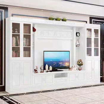 Fantasy chinese solid wood tv cabinet combination wall cabinet modern minimalist living room wine cabinet bookcase integrated multi-functional video wall cabinet tv cabinet length 3.48 meters white assembled