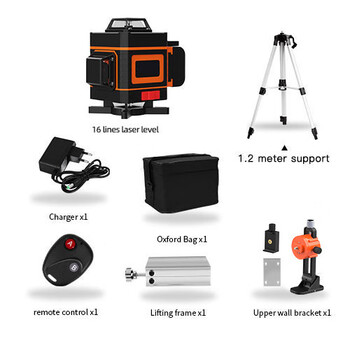 Xindeli (x d l) hilda level 12-line 3d 16-line 4d green light level high-precision automatic line laying floor tile wall instrument orange 16 line + 1.5m tripod