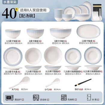 Runhua nian underglaze color bowl and dish set for home 2025 new tableware, high-looking bowls and plates for moving into a new home, bowls, chopsticks and bowls as gifts, yaohe, 40-piece set for eight people (microwave dishwasher compatible)
