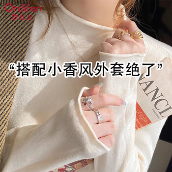 Ordifen western style bottoming shirt women's autumn and winter half turtleneck sweater soft waxy sweet warm top slim knitted