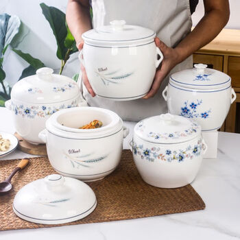 Pupan yitang water-proof stew pot, dripping soup stew pot, ceramic special pot, soup stew pot, large-capacity filter-free food grade 1200 ml # vintage plum blossom # free shelf 1ml large-capacity broth separation cup