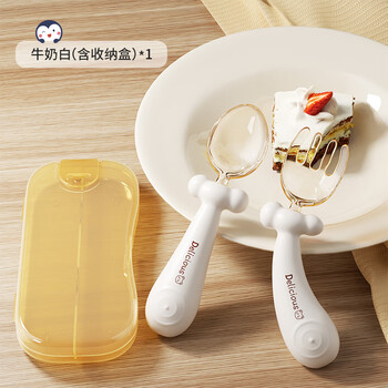 Kaooseen children's training fork for independent eating baby ppsu complementary food spoon one year old practice learning to eat bendable tableware milk white (storage box)