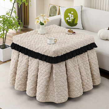 Xushansi 2025 new fire table cover thickened heating table cover uncovered square electric stove cover mahjong machine fire quilt taffeta black ruffle-cream apricot (double warmth) 80*80*height 70cm square fire cover