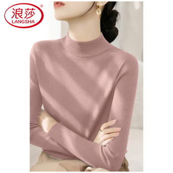 Langsha autumn and winter 2026 new half turtle collar slim fit bottoming sweater women's french premium gray long-sleeved sweater girly pink m recommended 95-105 catties